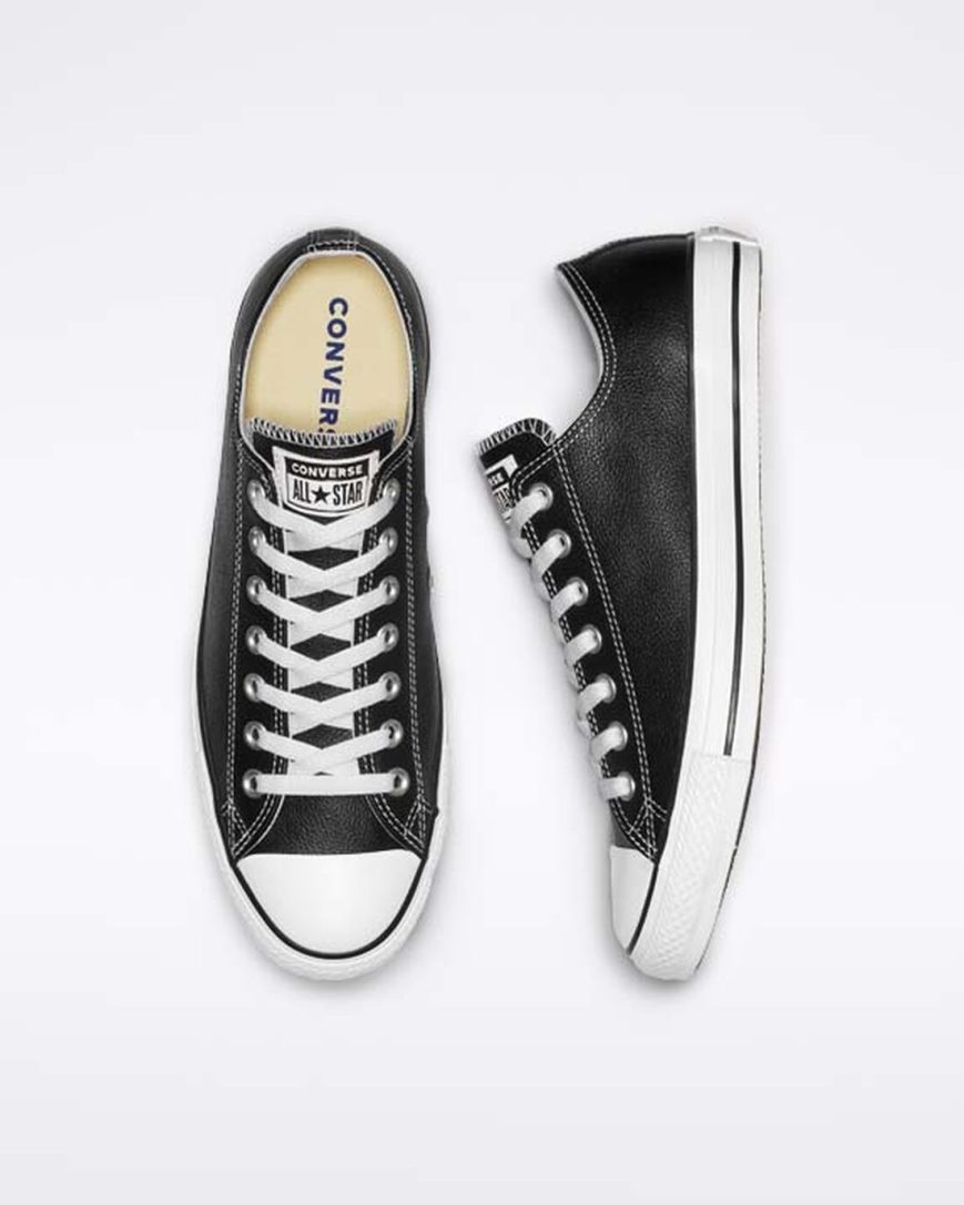 Men's Converse Chuck Taylor All Star Leather Low Top Shoes Black | AU 5E693U